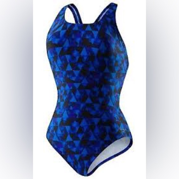 SPEEDO Women’s One Piece geometric shapes blue racerback Swimsuit size 6 - Picture 1 of 7